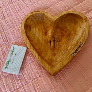 Handmade Heart-Shaped Wooden Prayer Bowl With 24 Prayer/Blessing Cards